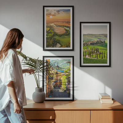 Set of 3 framed wall art pieces Italian landscapes river street