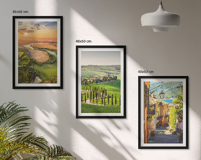 Set of 3 framed wall art pieces Italian landscapes river street