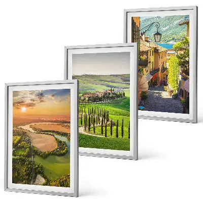 Set of 3 framed wall art pieces featuring Italian river street landscapes
