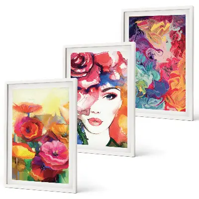 Three-piece wall art set intense floral portrait of a woman