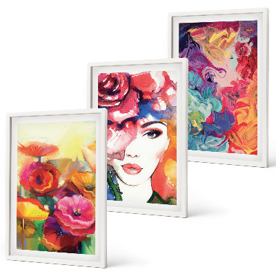 Three-piece wall art piece Intense flowers portrait of a woman