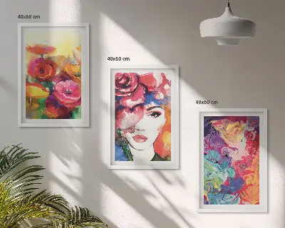 Three-piece wall art set intense floral portrait of a woman