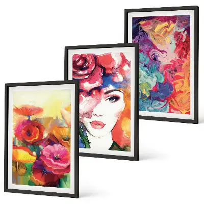 Three-piece wall art set intense floral portrait of a woman