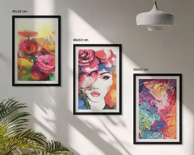 Three-piece wall art set intense floral portrait of a woman