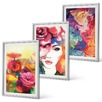 Three-piece wall art set intense floral portrait of a woman