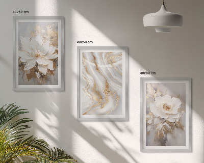 Set of 3 framed wall art pieces Flowers abstract marble