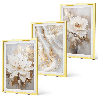 Set of 3 framed wall art pieces Flowers abstract marble