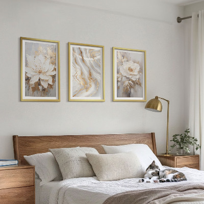 Set of 3 framed wall art pieces Flowers abstract marble