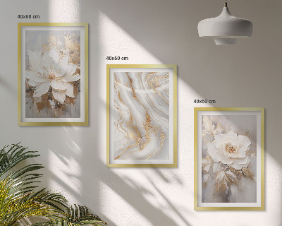 Set of 3 framed wall art pieces Flowers abstract marble