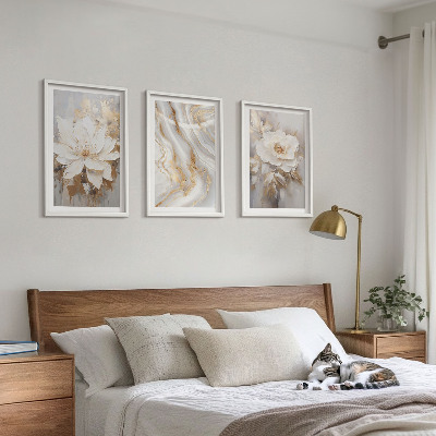Set of 3 framed wall art pieces Flowers abstract marble