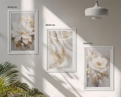 Set of 3 framed wall art pieces abstract marble flowers design