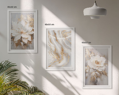 Set of 3 framed wall art pieces Flowers abstract marble