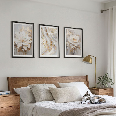 Set of 3 framed wall art pieces Flowers abstract marble