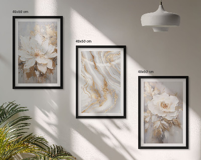 Set of 3 framed wall art pieces Flowers abstract marble