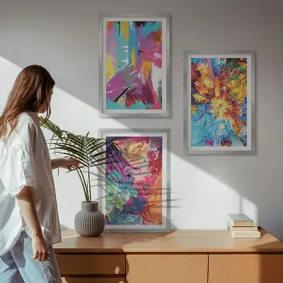Three-piece wall art piece Colorful abstract paint patterns