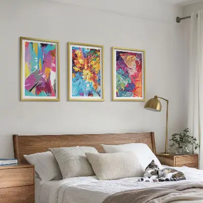 Three-piece wall art piece Colorful abstract paint patterns
