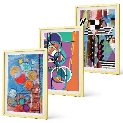 Set of 3 framed wall art pieces Colorful abstract circles geometry