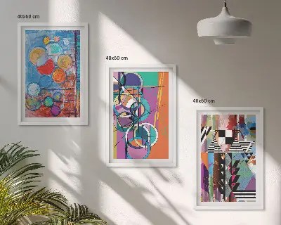 Set of 3 framed wall art pieces featuring colorful abstract geometric circles