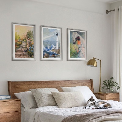 Three-piece wall art piece Scenery lighthouse horse girl