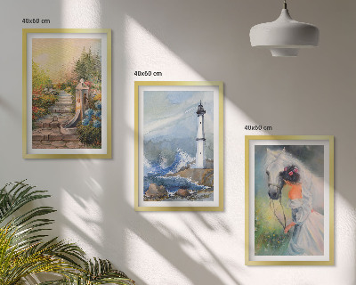 Three-piece wall art piece Scenery lighthouse horse girl