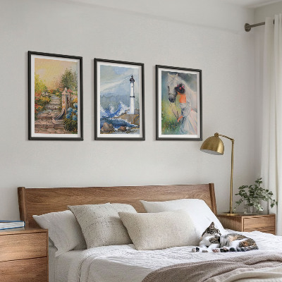 Three-piece wall art piece Scenery lighthouse horse girl