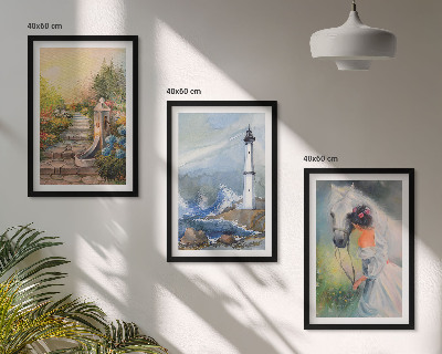 Three-piece wall art piece Scenery lighthouse horse girl