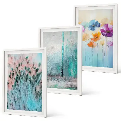 Set of 3 framed wall art pieces pastel floral background patterns