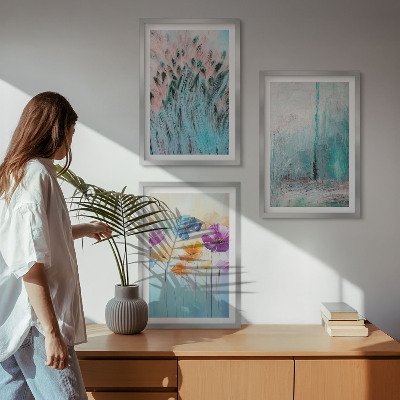 Set of 3 framed wall art pieces Pastel flowers background patterns