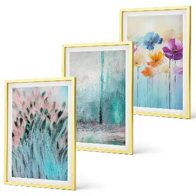 Set of 3 framed wall art pieces pastel floral background patterns
