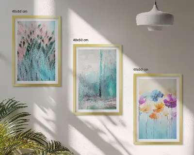 Set of 3 framed wall art pieces pastel floral background patterns