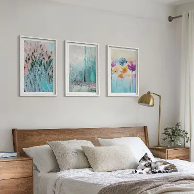 Set of 3 framed wall art pieces pastel floral background patterns