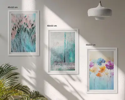 Set of 3 framed wall art pieces pastel floral background patterns