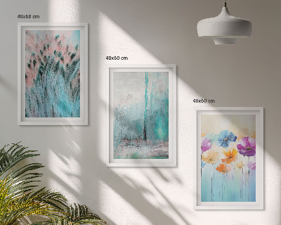 Set of 3 framed wall art pieces Pastel flowers background patterns