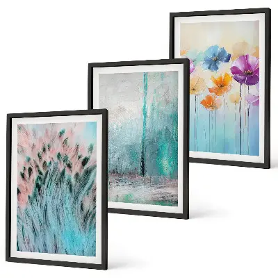Set of 3 framed wall art pieces pastel floral background patterns