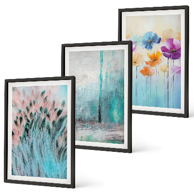 Set of 3 framed wall art pieces Pastel flowers background patterns