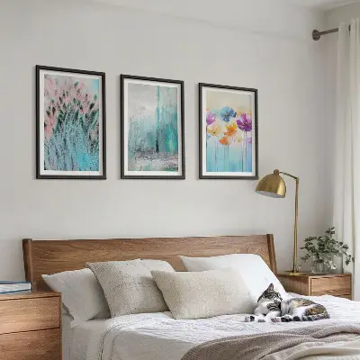 Set of 3 framed wall art pieces pastel floral background patterns