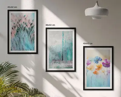 Set of 3 framed wall art pieces pastel floral background patterns