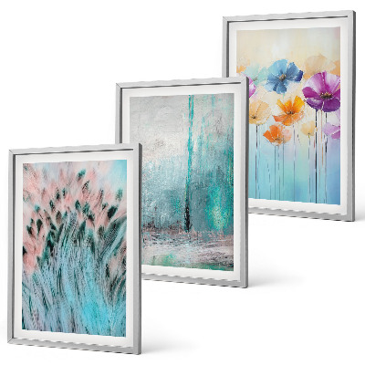 Set of 3 framed wall art pieces Pastel flowers background patterns