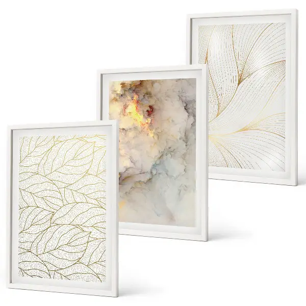 Three-piece abstract marble leaf wall art set with a modern decorative pattern