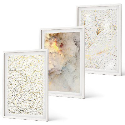 Three-piece wall art piece Leaves patterns marble abstract