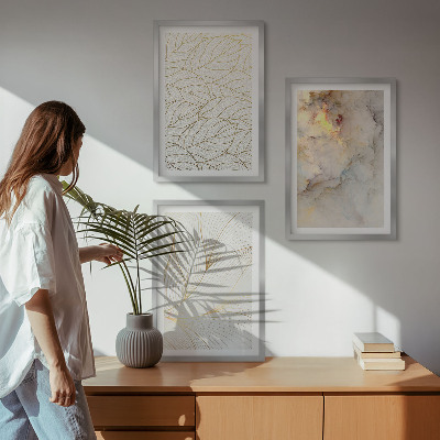 Three-piece wall art piece Leaves patterns marble abstract
