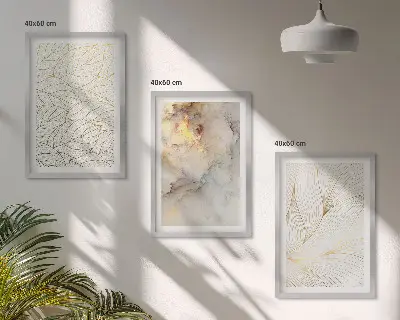 Three-piece abstract marble leaf wall art set with a modern decorative pattern