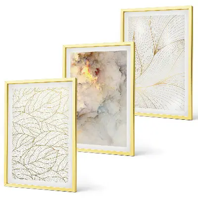 Three-piece abstract marble leaf wall art set with a modern decorative pattern