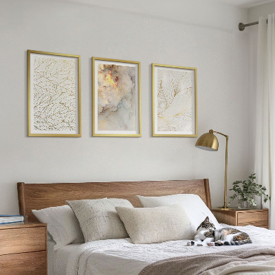 Three-piece wall art piece Leaves patterns marble abstract