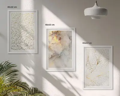 Three-piece abstract marble leaf wall art set with a modern decorative pattern