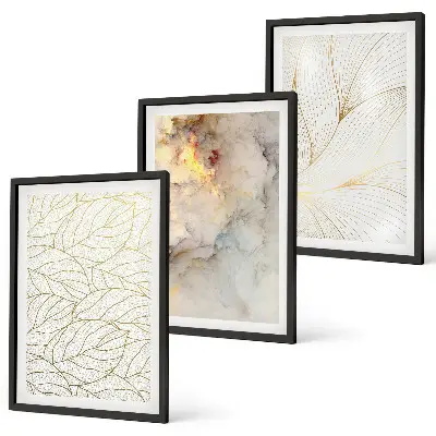 Three-piece abstract marble leaf wall art set with a modern decorative pattern