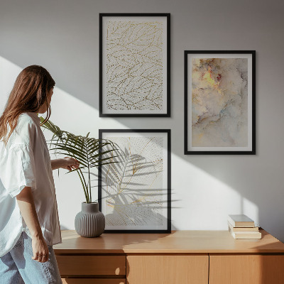 Three-piece wall art piece Leaves patterns marble abstract