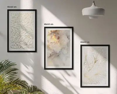 Three-piece abstract marble leaf wall art set with a modern decorative pattern