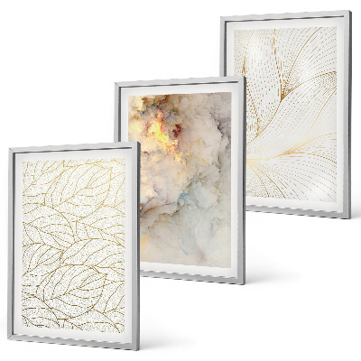 Three-piece wall art piece Leaves patterns marble abstract
