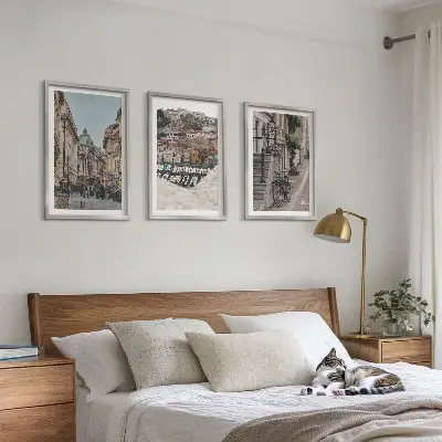 Set of 3 framed wall art pieces the charming city port streets